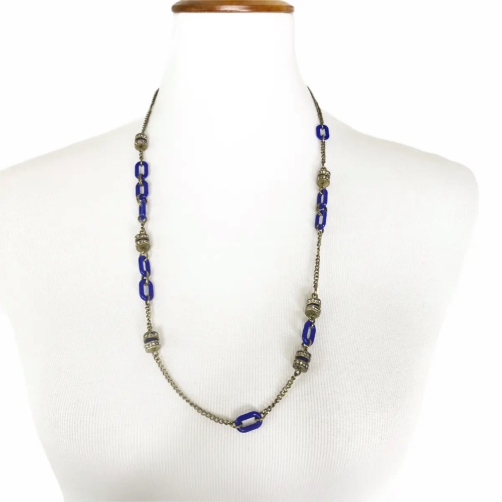 J Crew Royal Blue Plastic Link Rhondelles Necklace